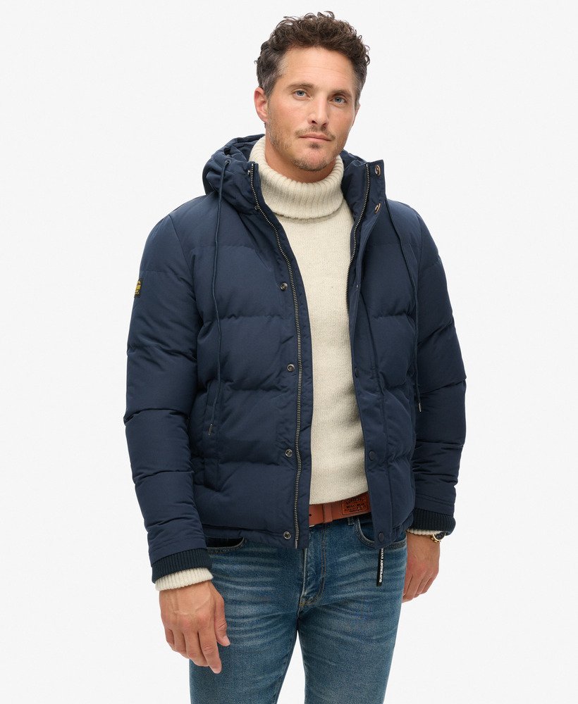 everest korte pufferjas met capuchon in nordic chrome navy