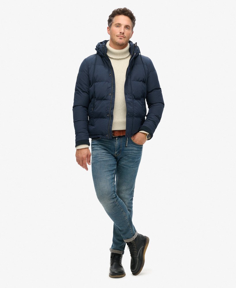 everest korte pufferjas met capuchon in nordic chrome navy