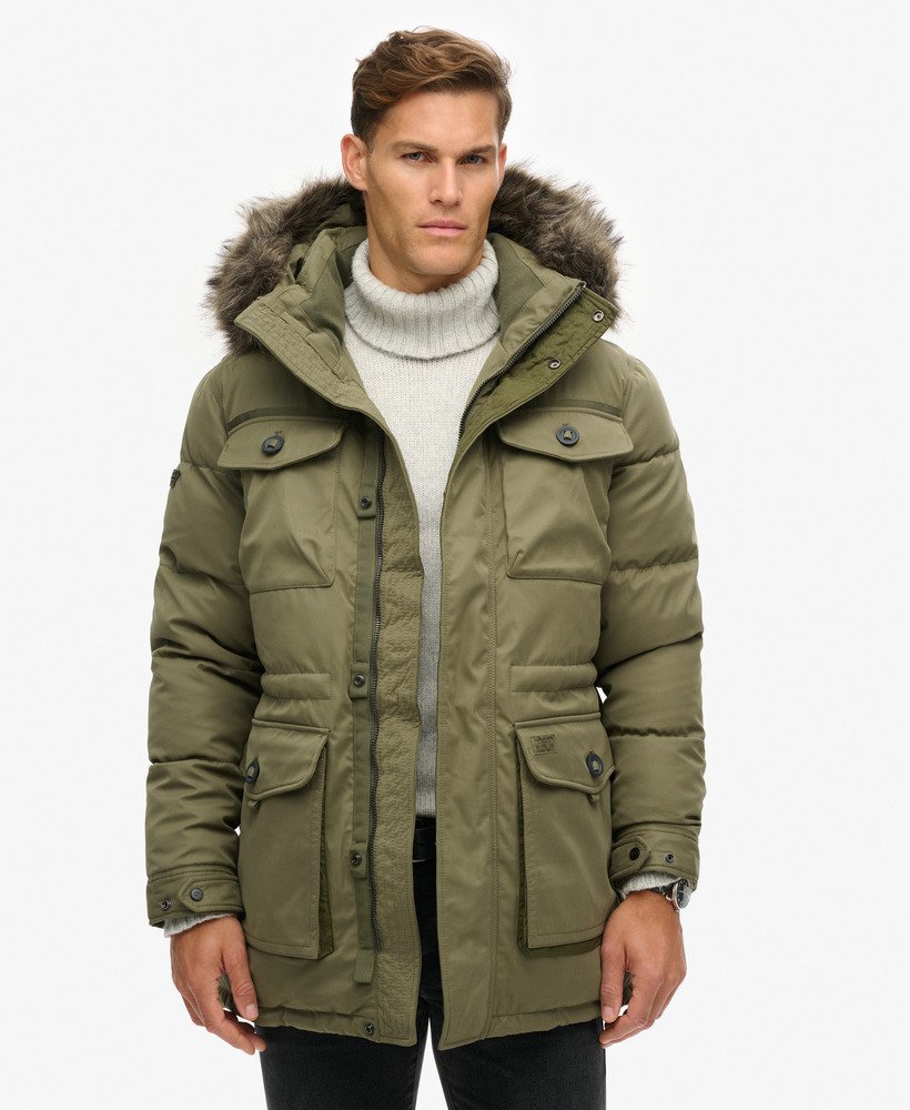 chinook parka van imitatiebont in stoffig olijfgroen