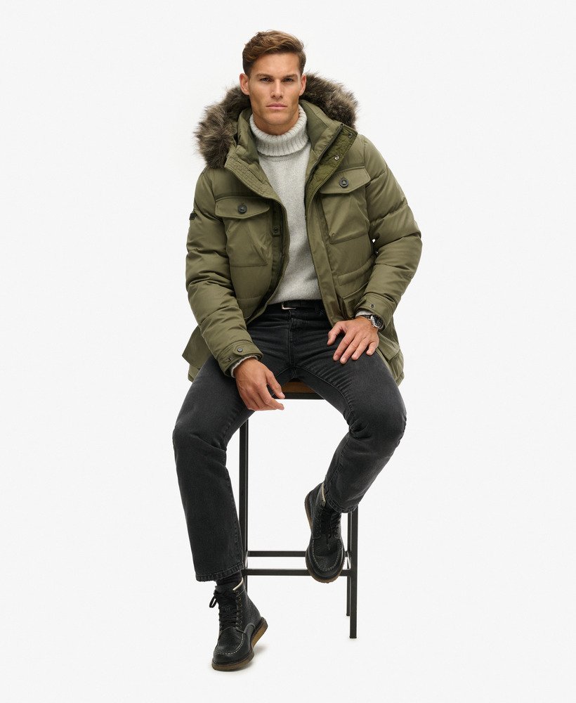 chinook parka van imitatiebont in stoffig olijfgroen
