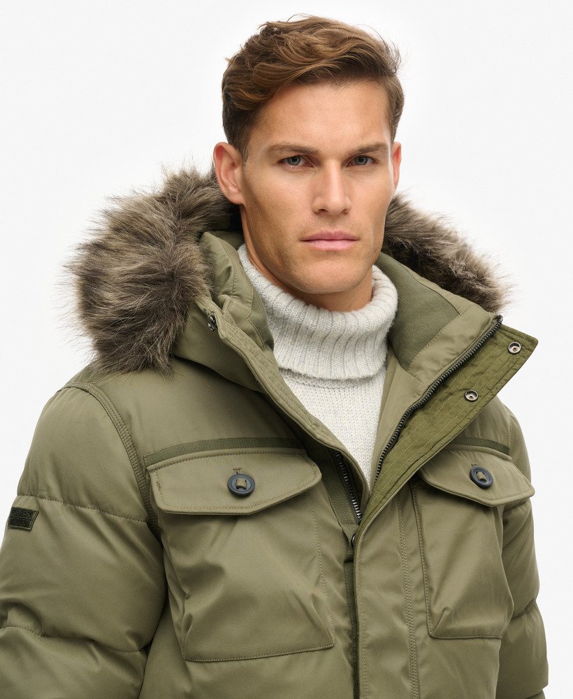 chinook parka van imitatiebont in stoffig olijfgroen