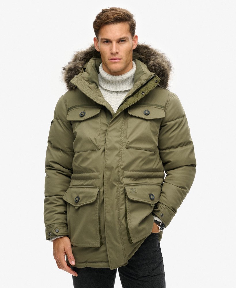 chinook parka van imitatiebont in stoffig olijfgroen