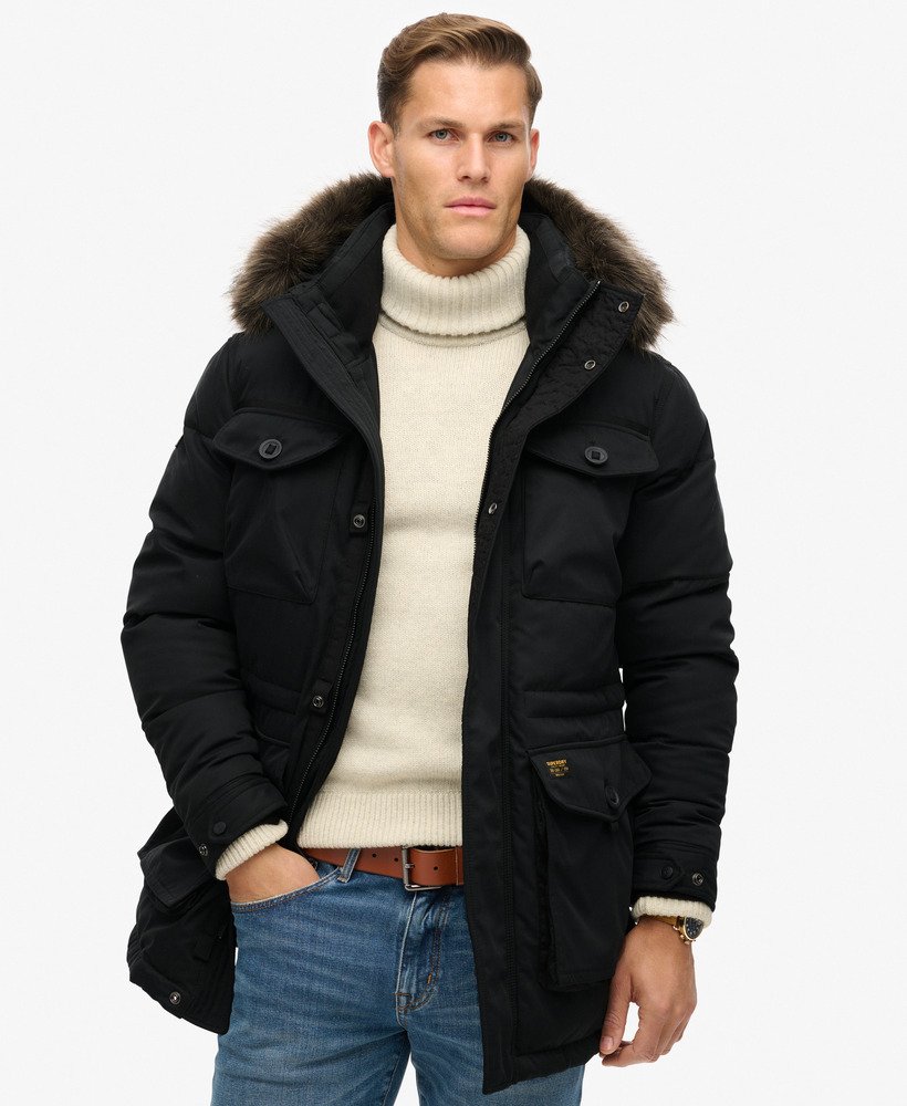 chinook parka van imitatiebont in zwart