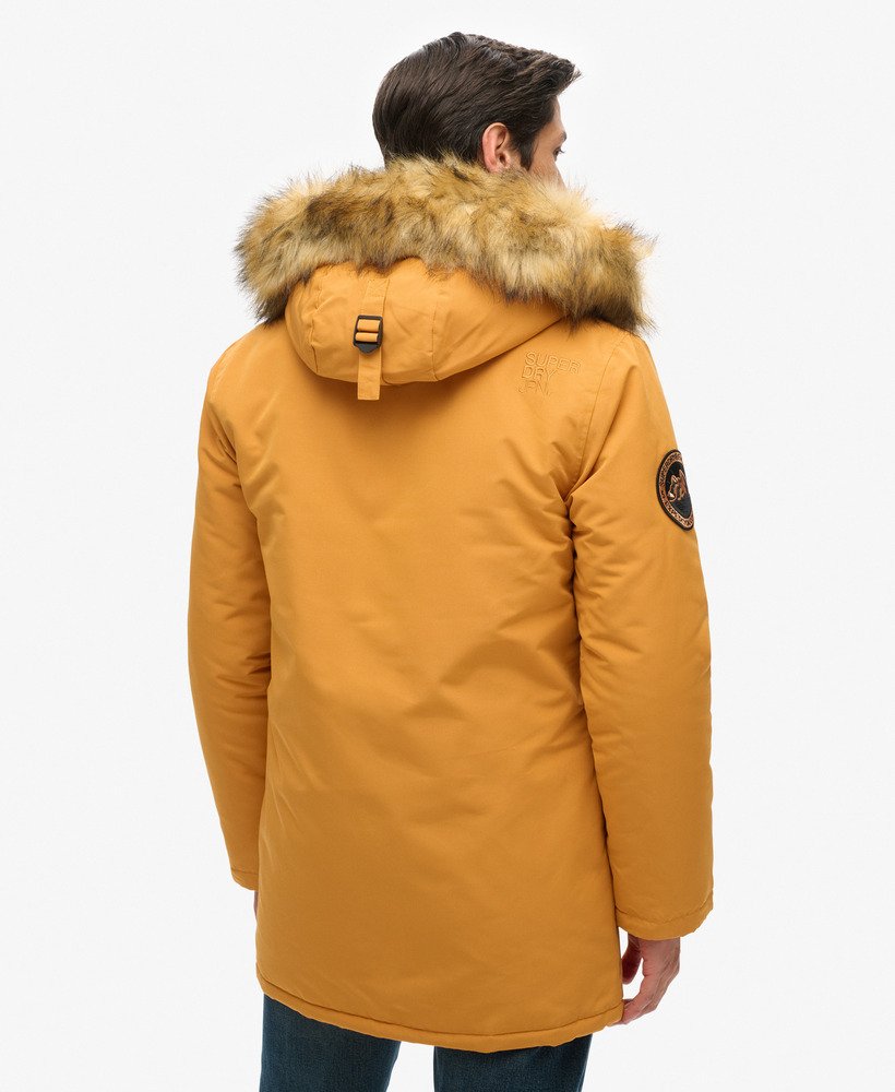 everest parka met capuchon van imitatiebont in mosterdgeel