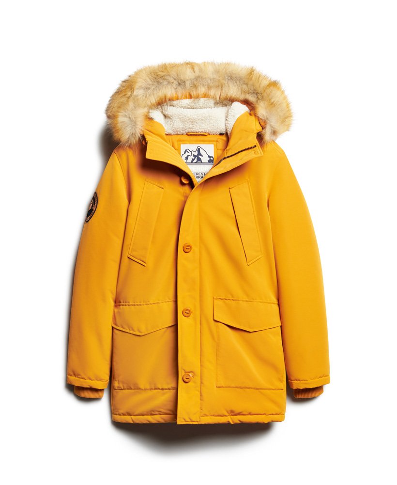 everest parka met capuchon van imitatiebont in mosterdgeel