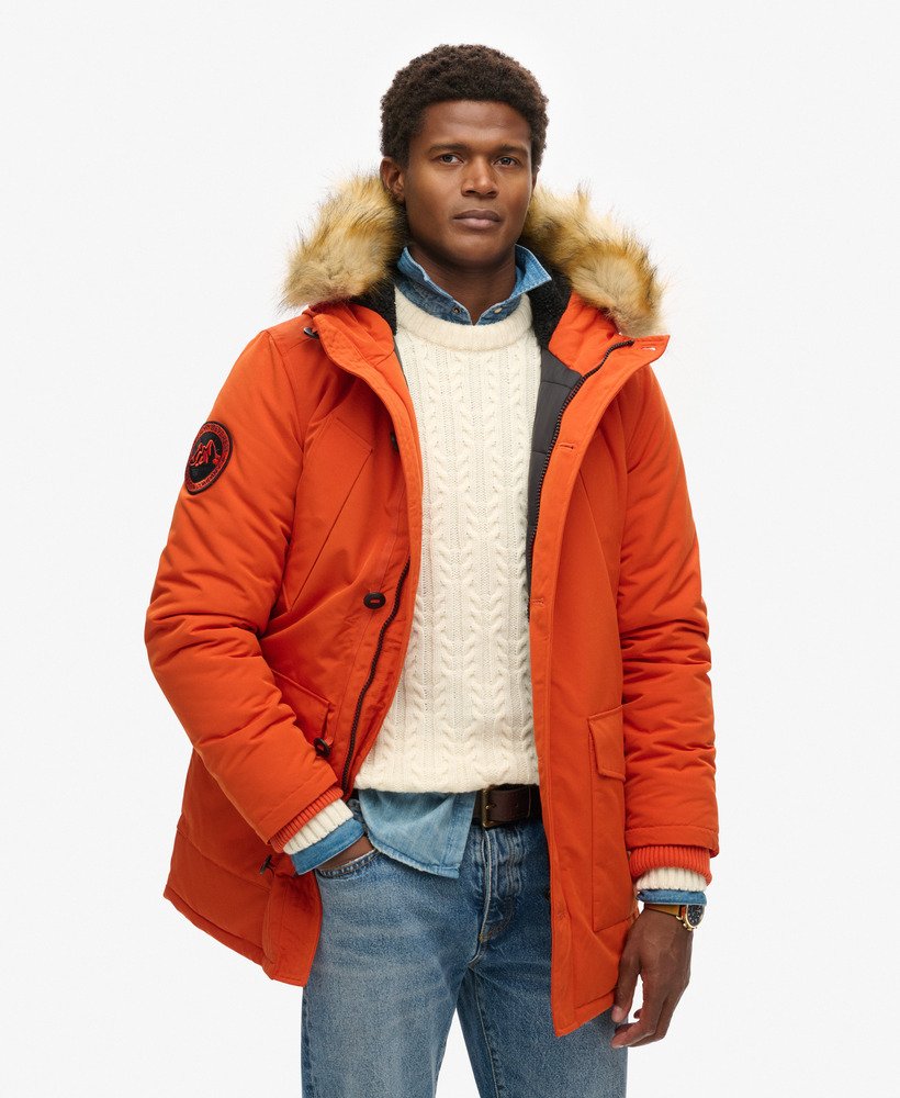 everest parka met capuchon van imitatiebont in de kleur pureed pumpkin orange