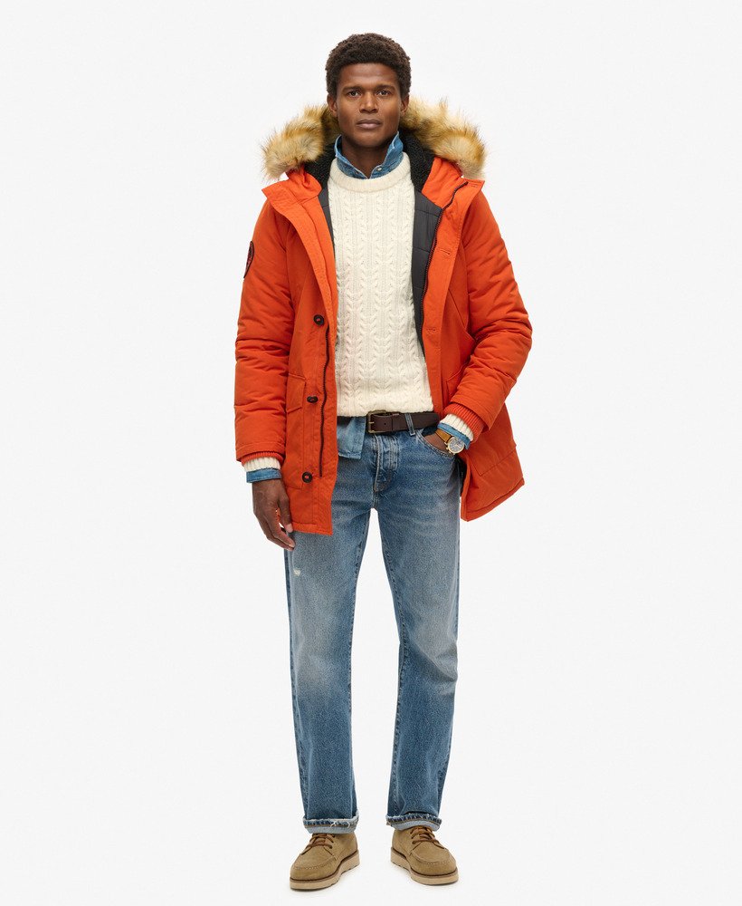 everest parka met capuchon van imitatiebont in de kleur pureed pumpkin orange