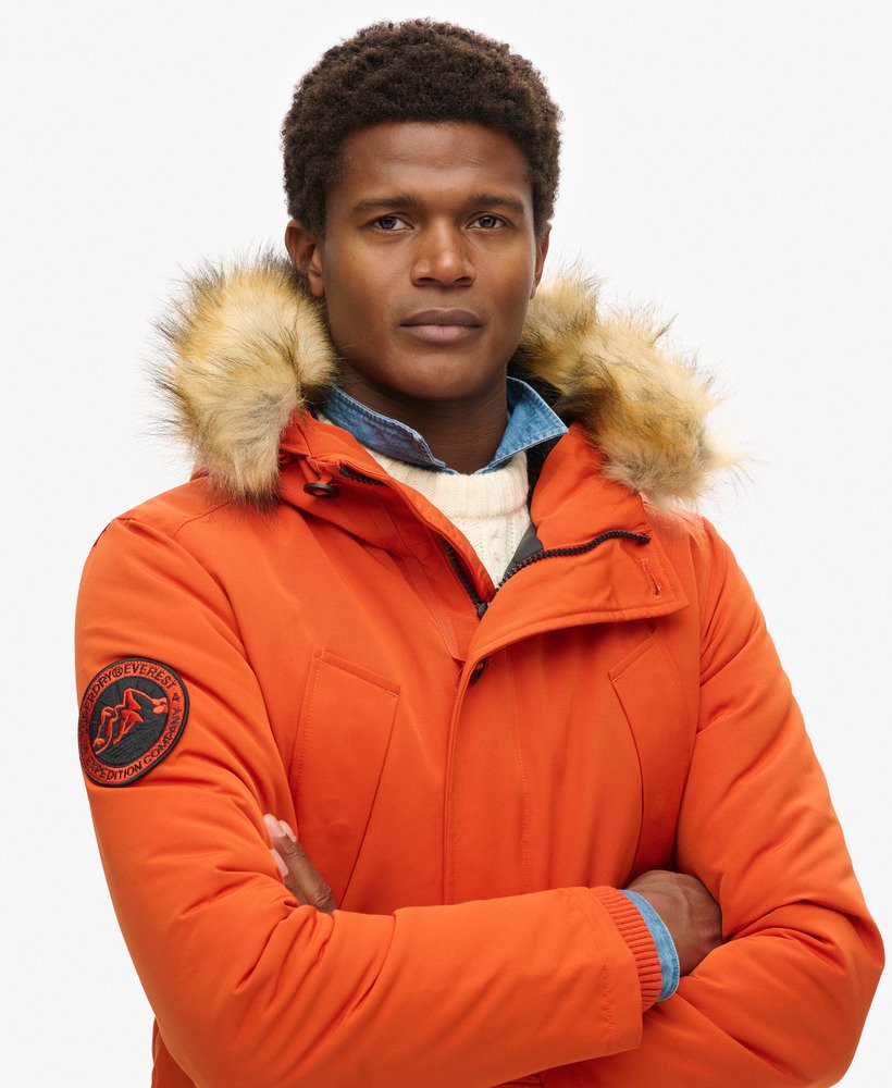 everest parka met capuchon van imitatiebont in de kleur pureed pumpkin orange