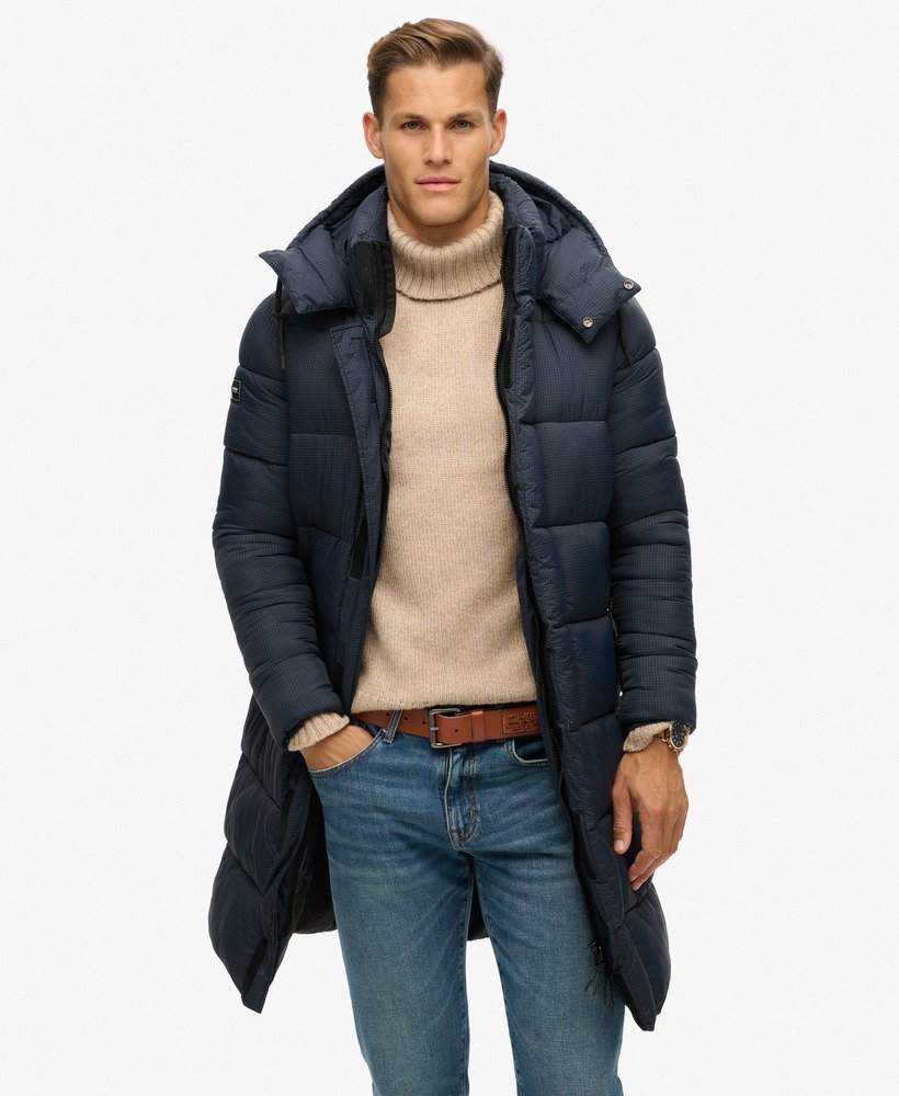 ripstop lange pufferjas in eclipse navy grid
