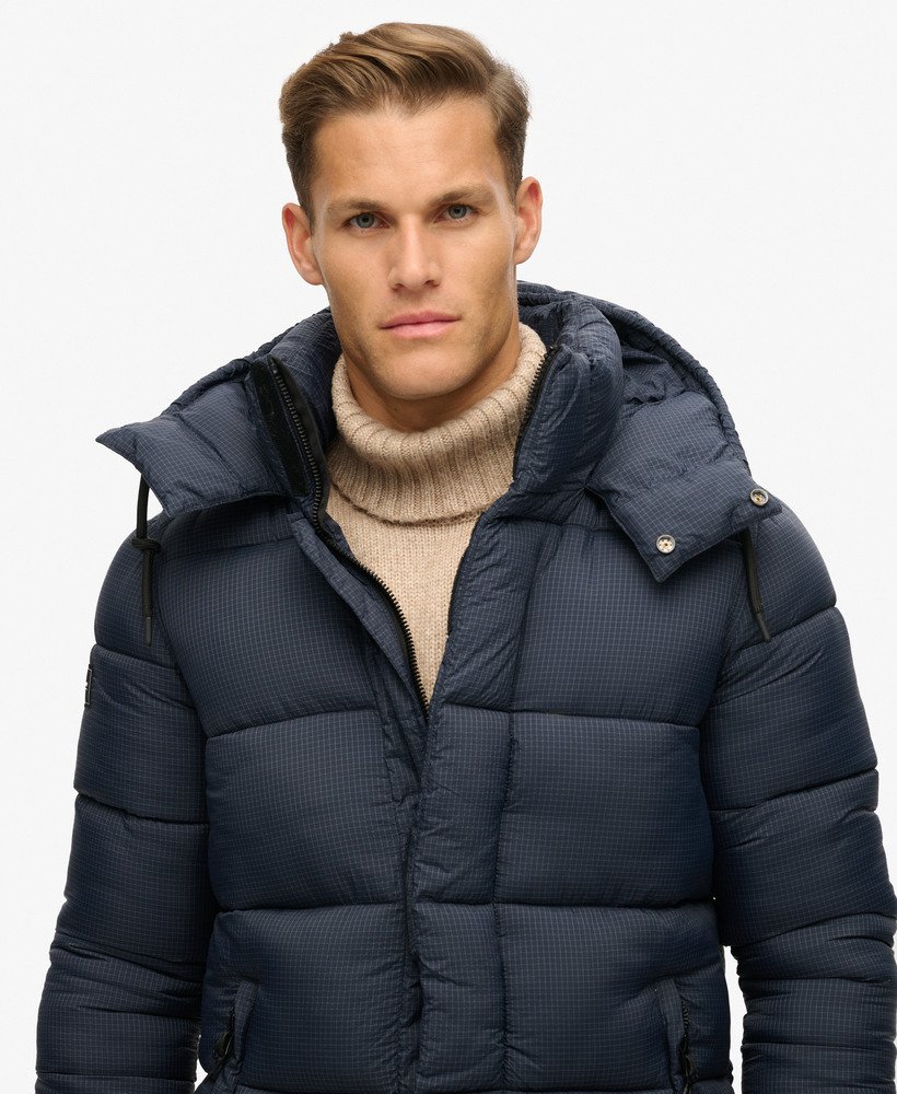 ripstop lange pufferjas in eclipse navy grid
