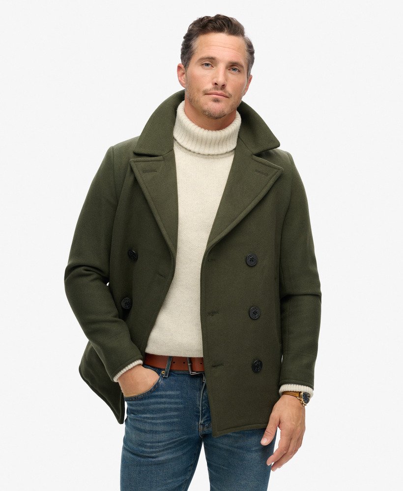 de merchant store - wollen peacoat in donker mosgroen