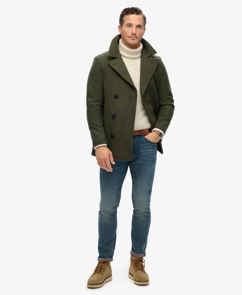 de merchant store - wollen peacoat in donker mosgroen