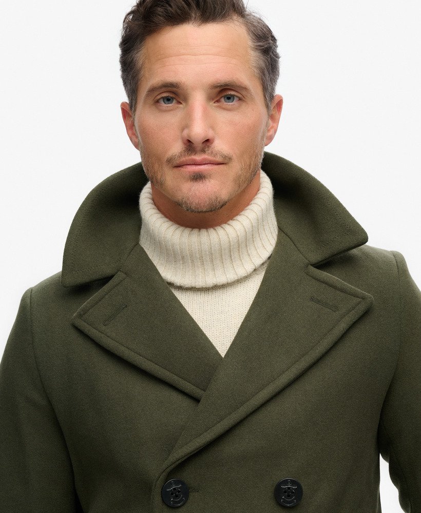de merchant store - wollen peacoat in donker mosgroen