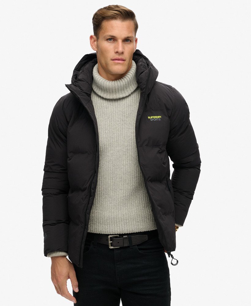 boxy pufferjack met capuchon in zwart