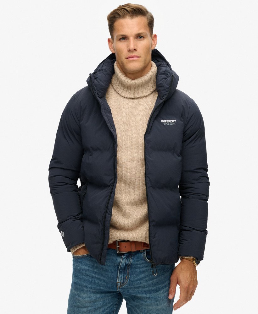 boxy pufferjack met capuchon in eclipse navy