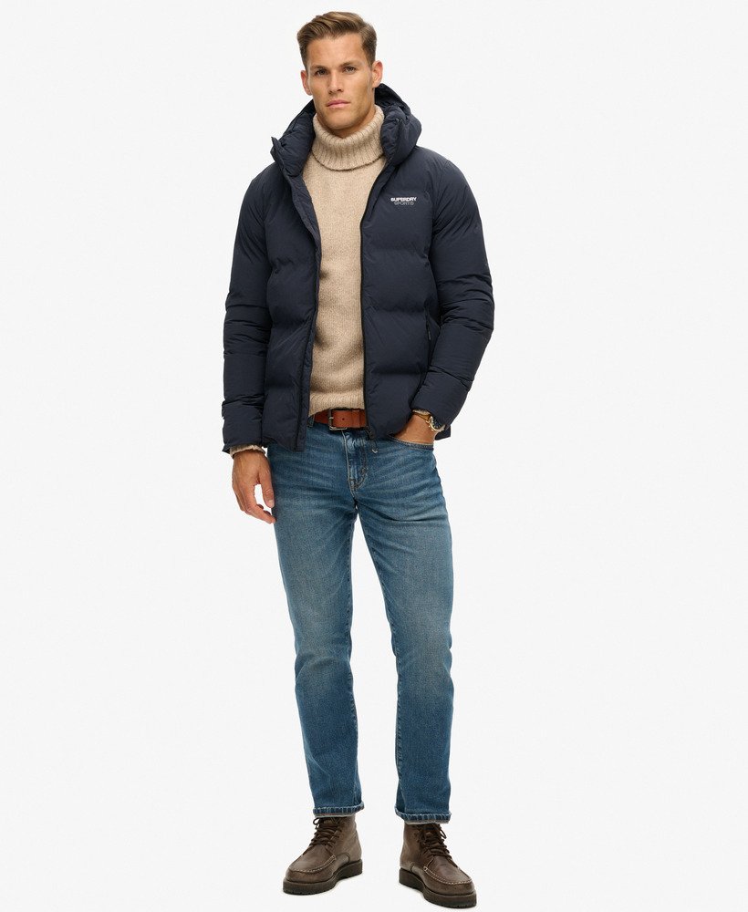 boxy pufferjack met capuchon in eclipse navy