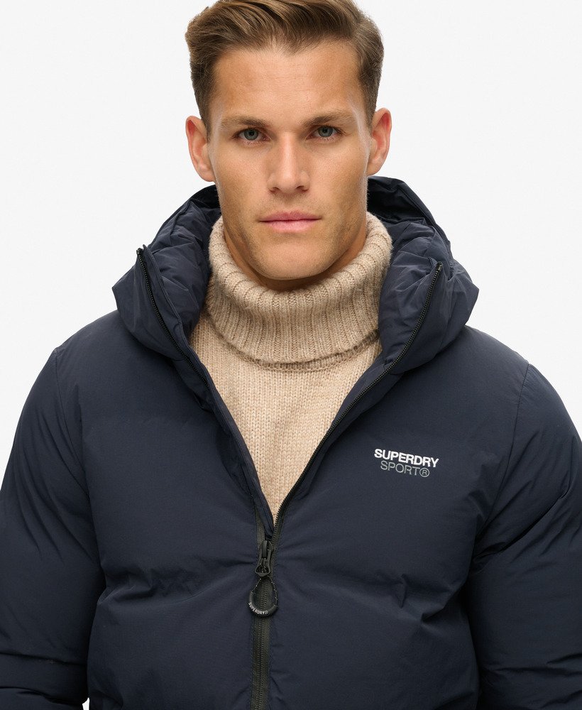 boxy pufferjack met capuchon in eclipse navy