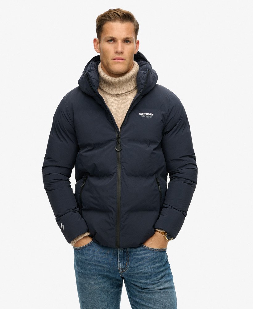 boxy pufferjack met capuchon in eclipse navy