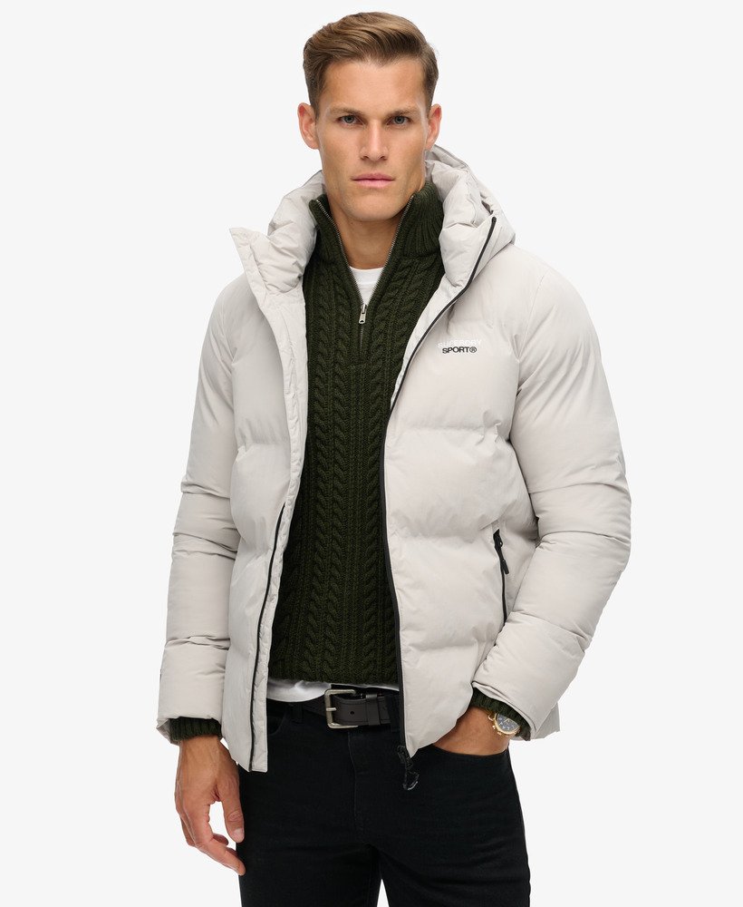 boxy pufferjack met capuchon in moonlight grey