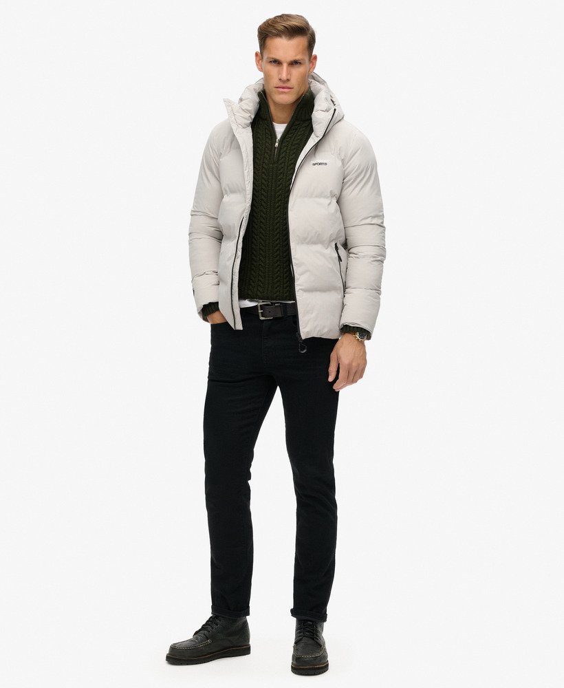 boxy pufferjack met capuchon in moonlight grey