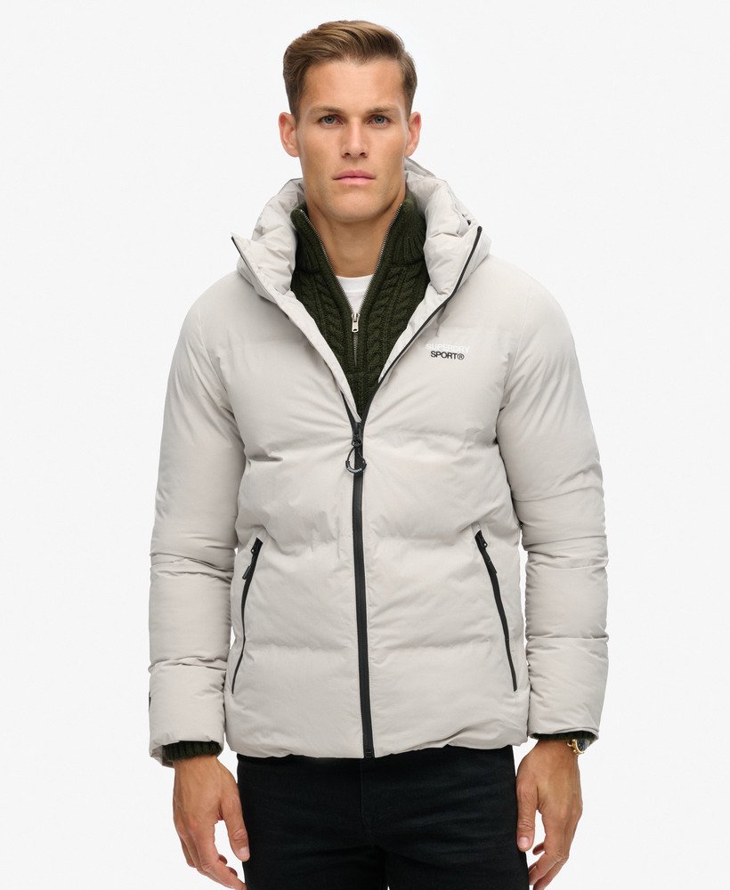 boxy pufferjack met capuchon in moonlight grey