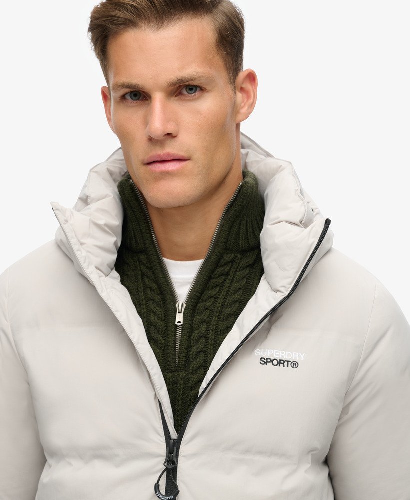 boxy pufferjack met capuchon in moonlight grey
