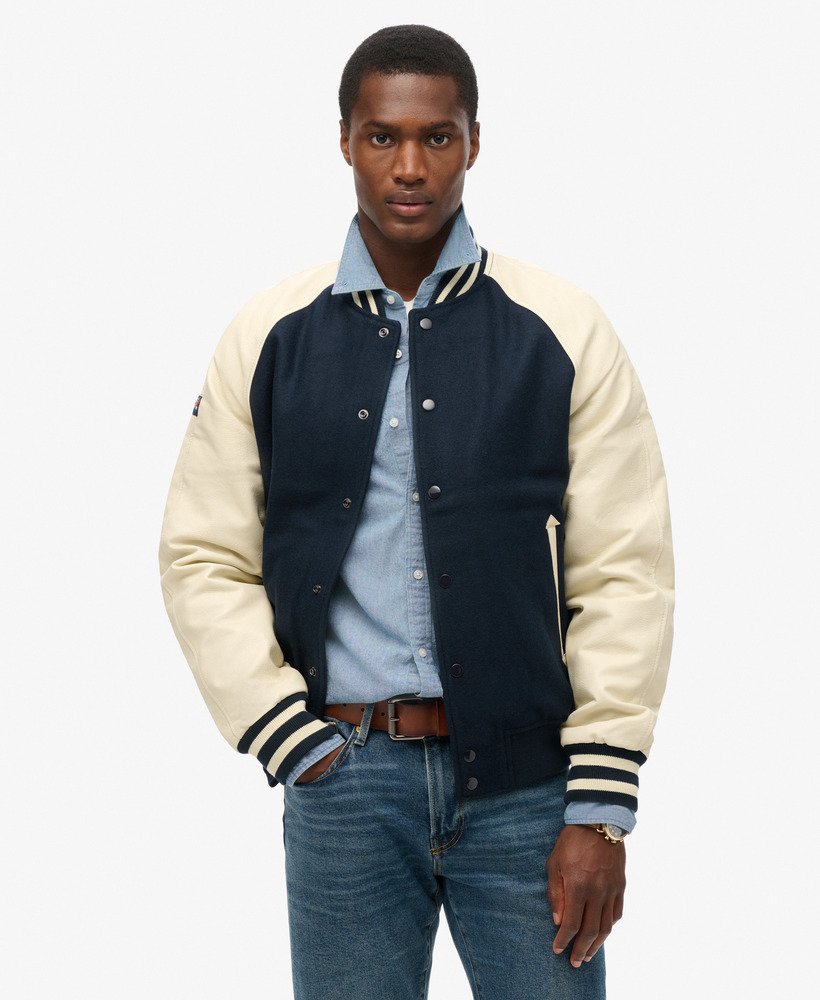 college varsity bomberjack in eclipse navy