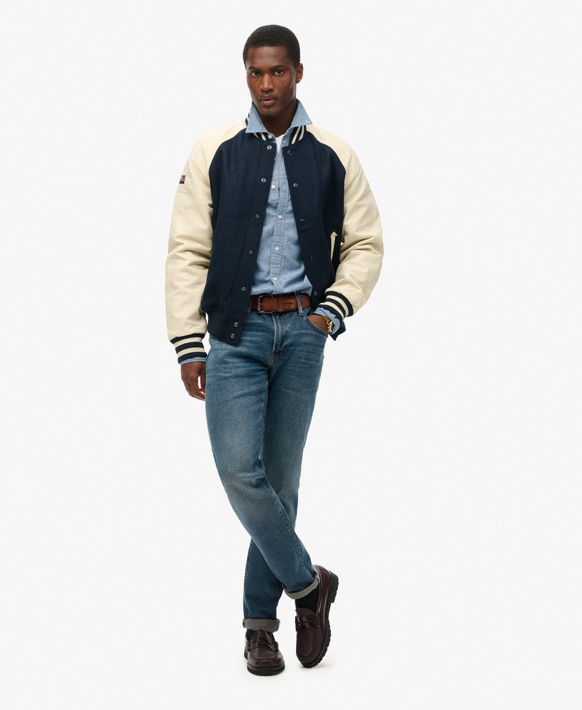 college varsity bomberjack in eclipse navy