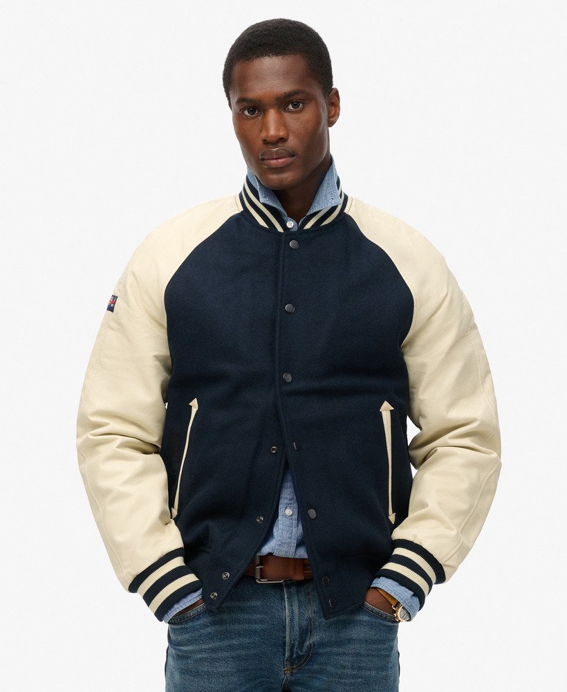 college varsity bomberjack in eclipse navy