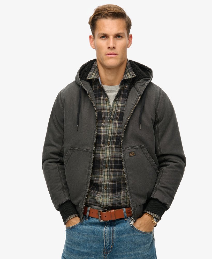 vintage werkjas met capuchon in bison black