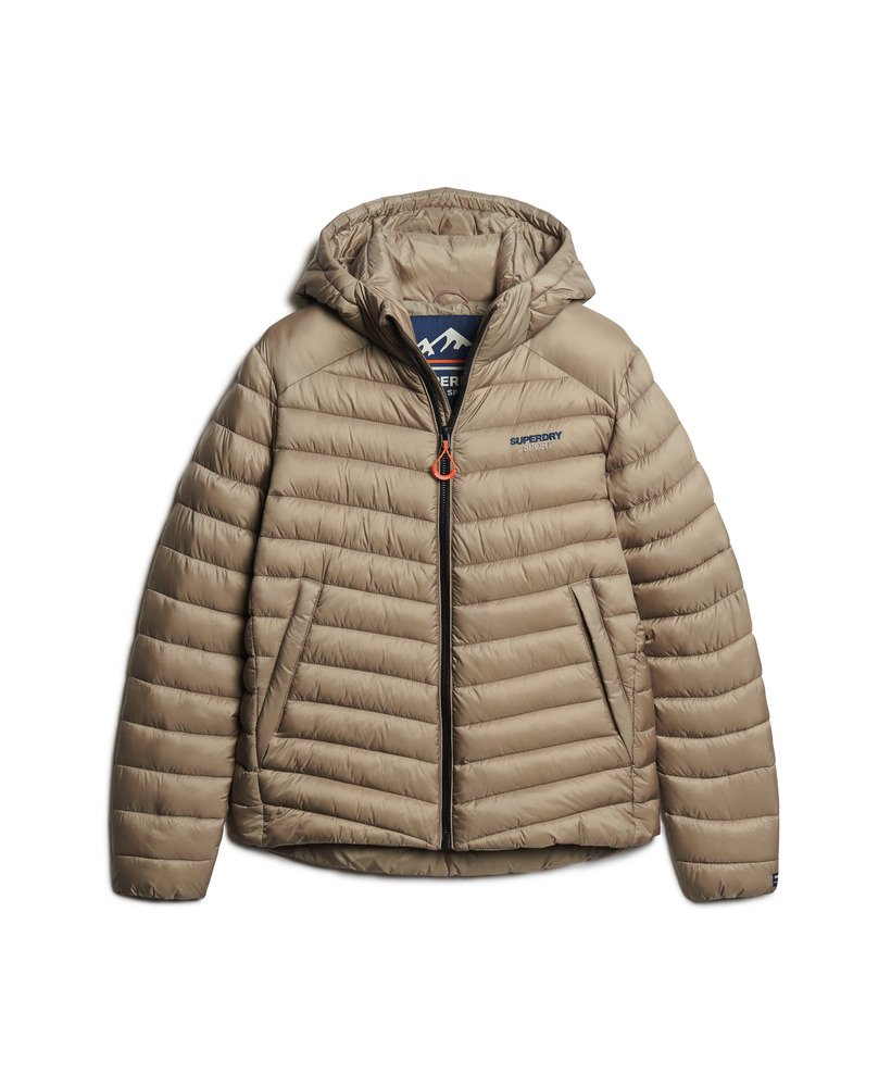 gewatteerde fuji-jas met capuchon in diepbeige slubstof