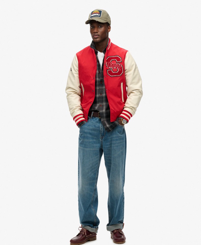 mascotte varsity bomberjack in varsity red