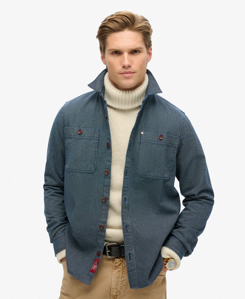 the merchant store - denim overshirt met indigo strepen