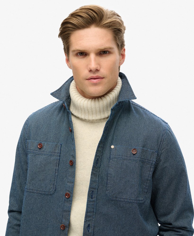 the merchant store - denim overshirt met indigo strepen