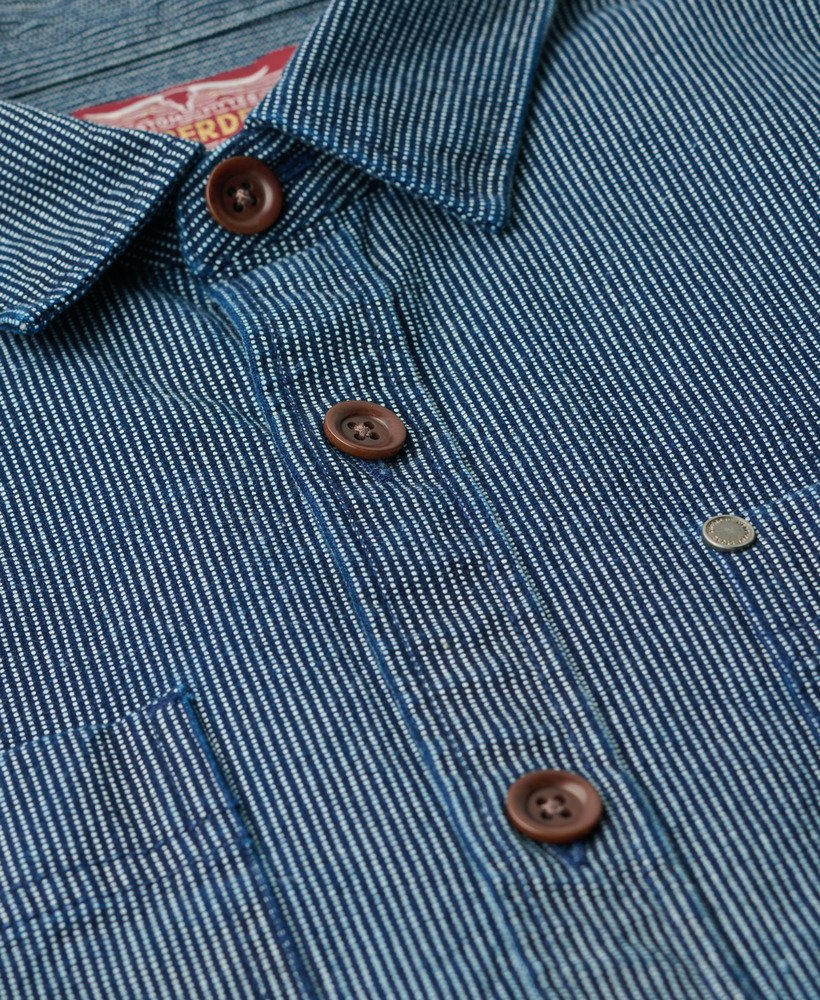 the merchant store - denim overshirt met indigo strepen