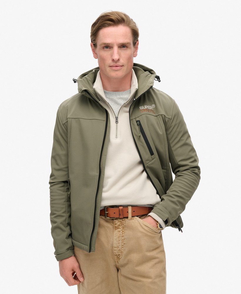 capuchonjack van ripstop softshell in stoffig olijfgroen