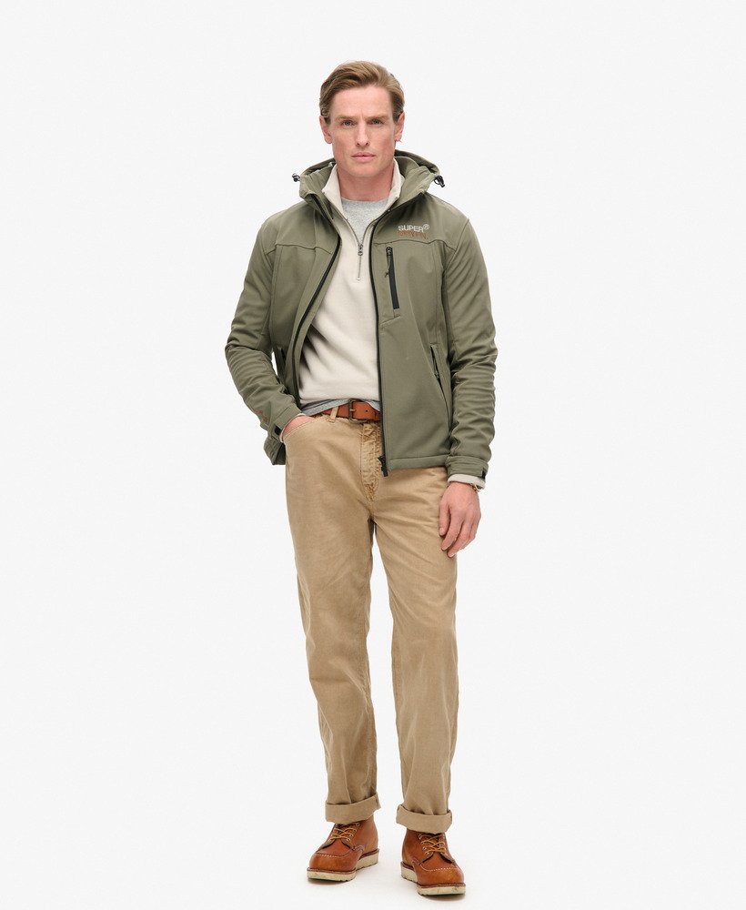 capuchonjack van ripstop softshell in stoffig olijfgroen