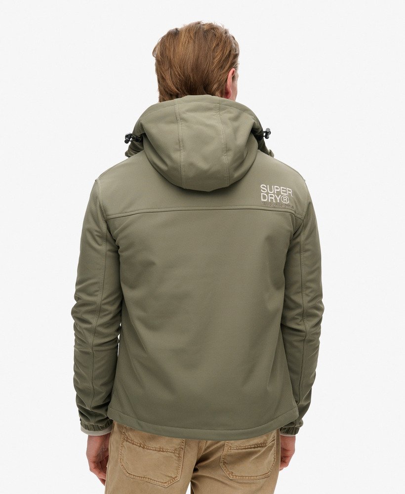 capuchonjack van ripstop softshell in stoffig olijfgroen