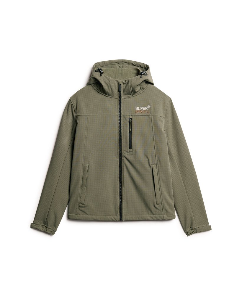 capuchonjack van ripstop softshell in stoffig olijfgroen