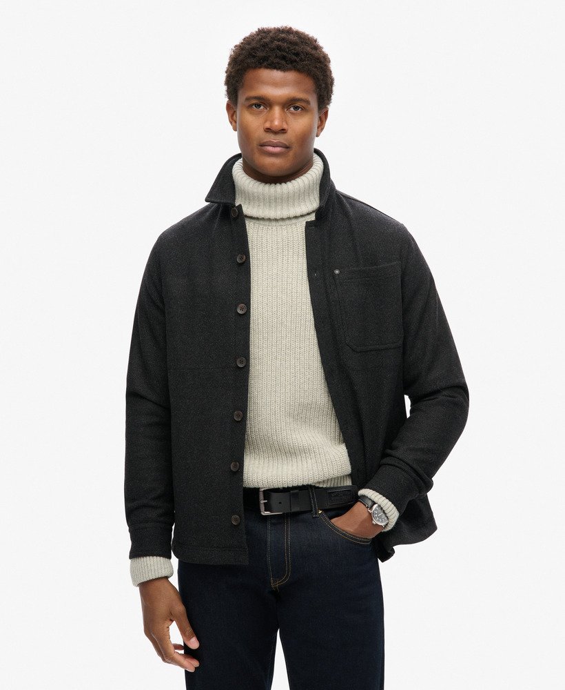 de merchant store - wollen overshirt in zwarte textuur