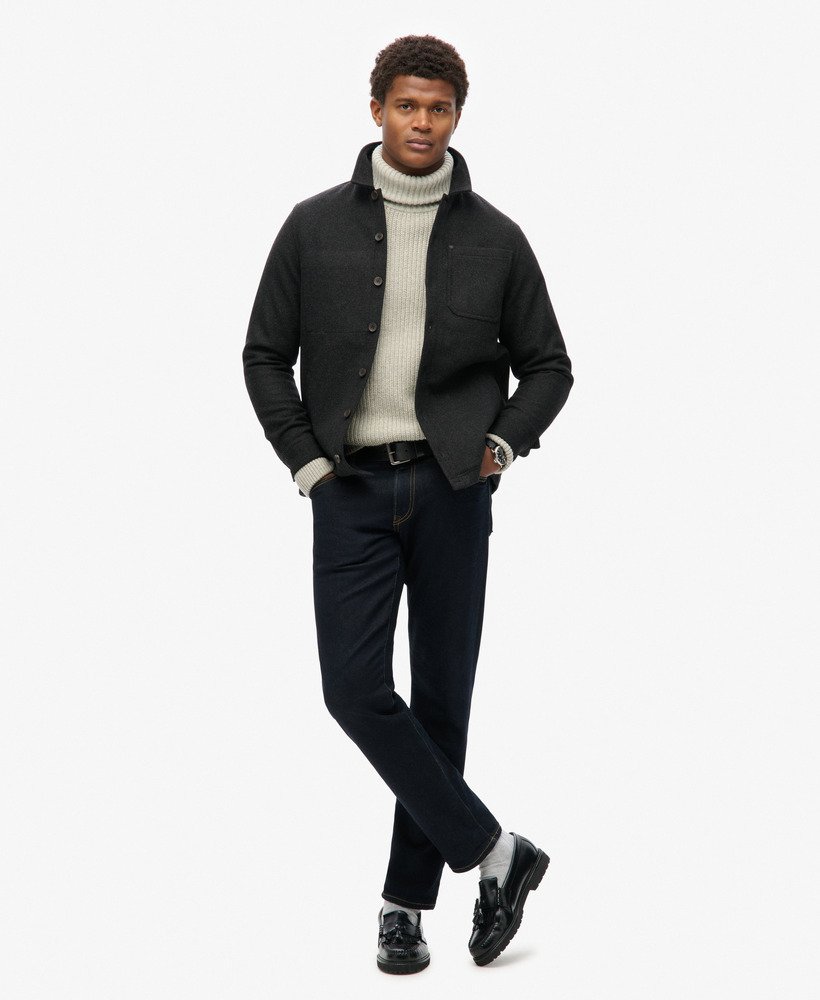 de merchant store - wollen overshirt in zwarte textuur