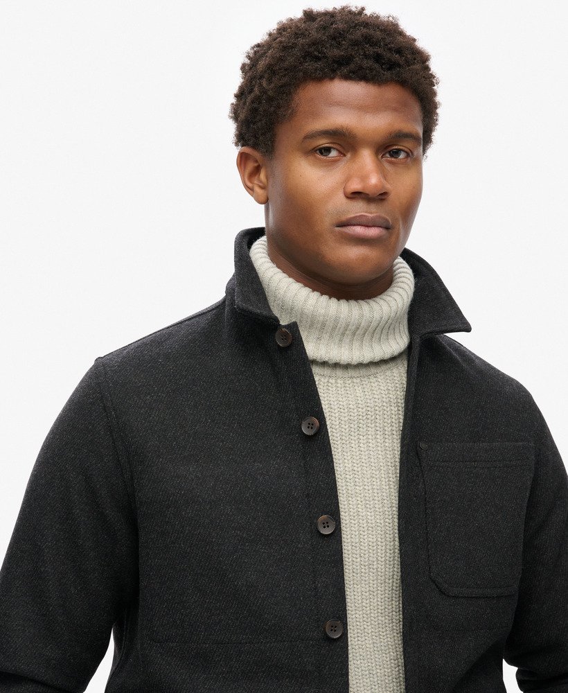 de merchant store - wollen overshirt in zwarte textuur
