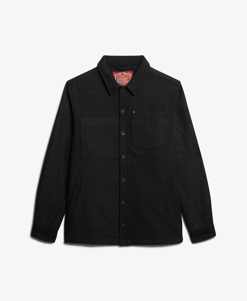de merchant store - wollen overshirt in zwarte textuur
