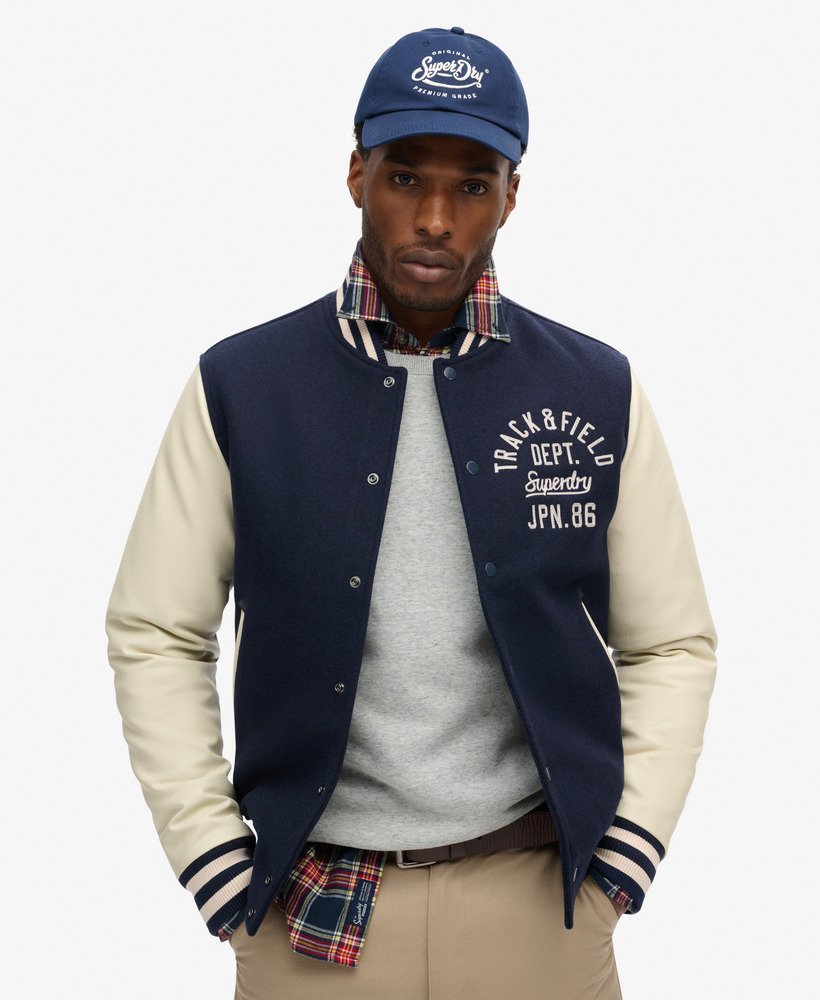 varsity bomberjack met kettingsteek in atlantic navy