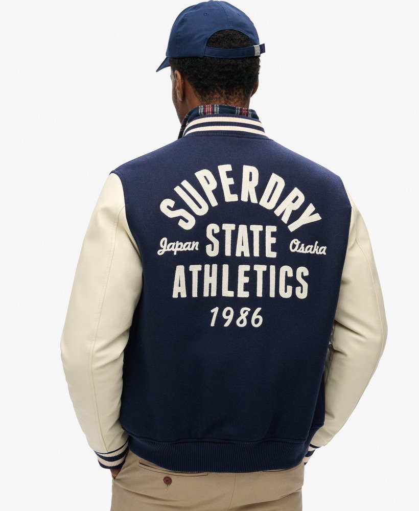 varsity bomberjack met kettingsteek in atlantic navy
