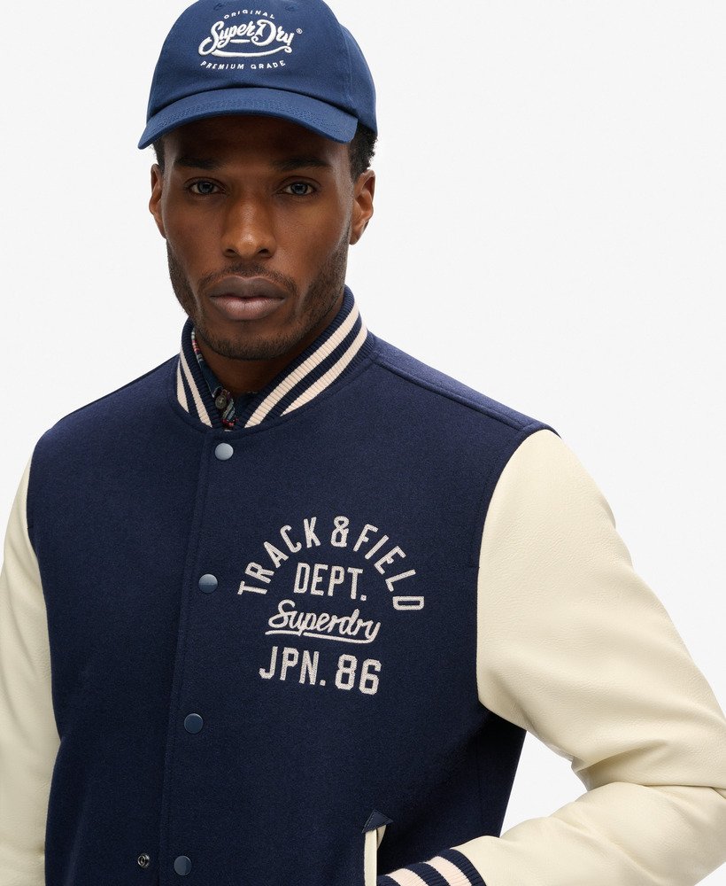 varsity bomberjack met kettingsteek in atlantic navy