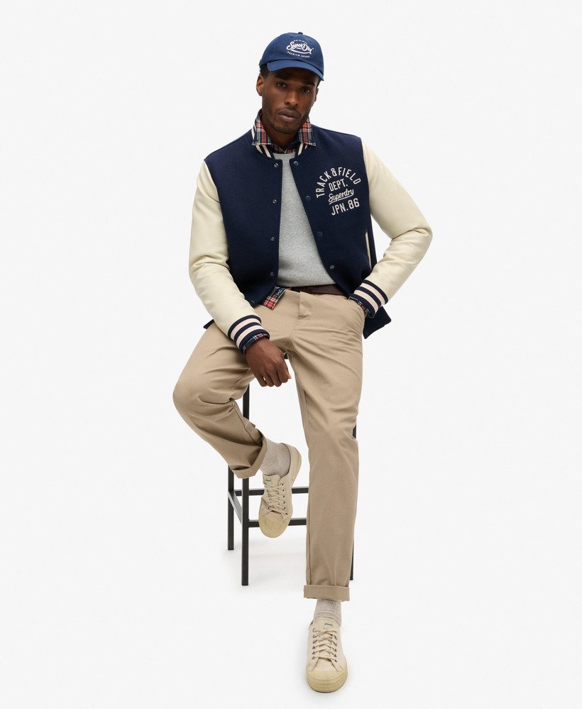 varsity bomberjack met kettingsteek in atlantic navy