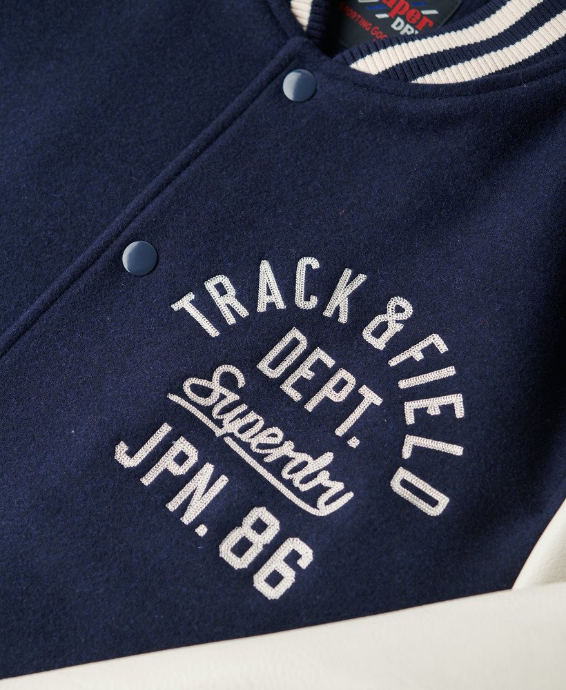 varsity bomberjack met kettingsteek in atlantic navy