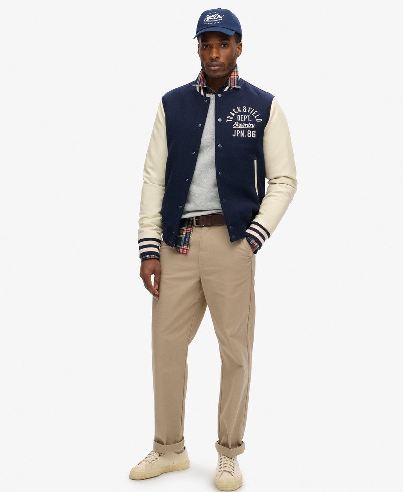 varsity bomberjack met kettingsteek in atlantic navy