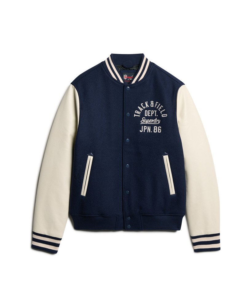 varsity bomberjack met kettingsteek in atlantic navy